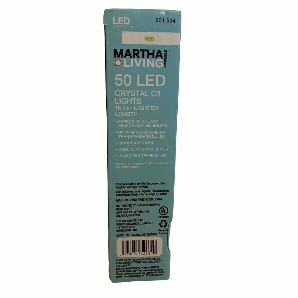 Martha Stewart Living 50 LED Crystal C3 Lights Red 16.3 Ft Lighted Length NEW